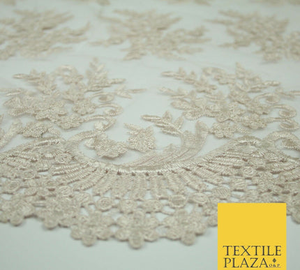 Floral Cluster Scalloped Applique Embroidered Net Lace Dress Fabric Wedding