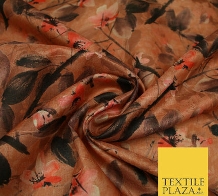Watercolour Floral Leaves Digital Printed Faux Dupion Raw Silk Fabric Textured