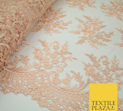 Floral Cluster Scalloped Applique Embroidered Net Lace Dress Fabric Wedding