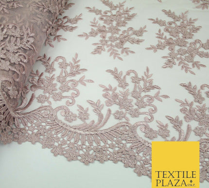 Floral Cluster Scalloped Applique Embroidered Net Lace Dress Fabric Wedding