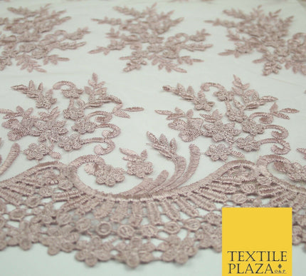 Floral Cluster Scalloped Applique Embroidered Net Lace Dress Fabric Wedding