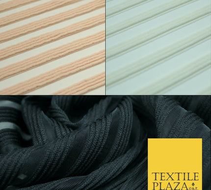 Blush Ivory Black Premium Corded Ribbed Striped Raised Net Stretch Dress Fabric