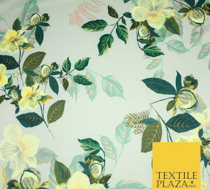 Silver Grey Buttercup Floral Leafy Printed Stretch Scuba Jersey Fabric 59" 3947