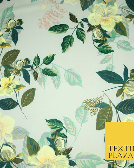 Silver Grey Buttercup Floral Leafy Printed Stretch Scuba Jersey Fabric 59" 3947