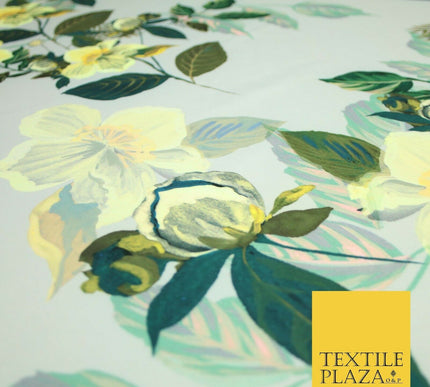 Silver Grey Buttercup Floral Leafy Printed Stretch Scuba Jersey Fabric 59" 3947