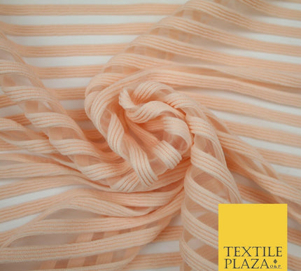 Blush Ivory Black Premium Corded Ribbed Striped Raised Net Stretch Dress Fabric