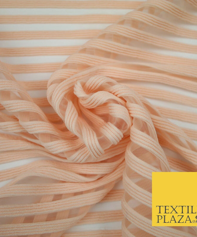 Blush Ivory Black Premium Corded Ribbed Striped Raised Net Stretch Dress Fabric