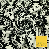 High Quality Black & White Flocked Aztec Spike Tribal Stretch Jersey Fabric 3953