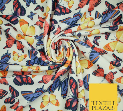 High Quality Multicolour Flying Butterflies Printed Stretch Jersey Fabric 3944
