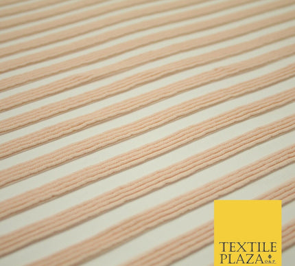 Blush Ivory Black Premium Corded Ribbed Striped Raised Net Stretch Dress Fabric