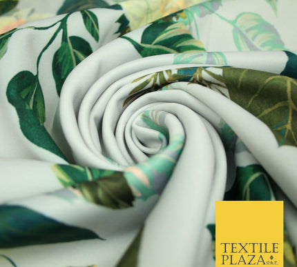 Silver Grey Buttercup Floral Leafy Printed Stretch Scuba Jersey Fabric 59" 3947