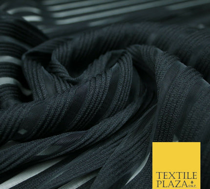 Blush Ivory Black Premium Corded Ribbed Striped Raised Net Stretch Dress Fabric