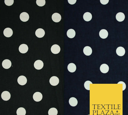 Black / Navy Blue 2cm Spot Polka Dot Winceyette Soft Brushed Cotton Print Fabric