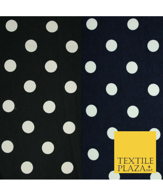 Black / Navy Blue 2cm Spot Polka Dot Winceyette Soft Brushed Cotton Print Fabric