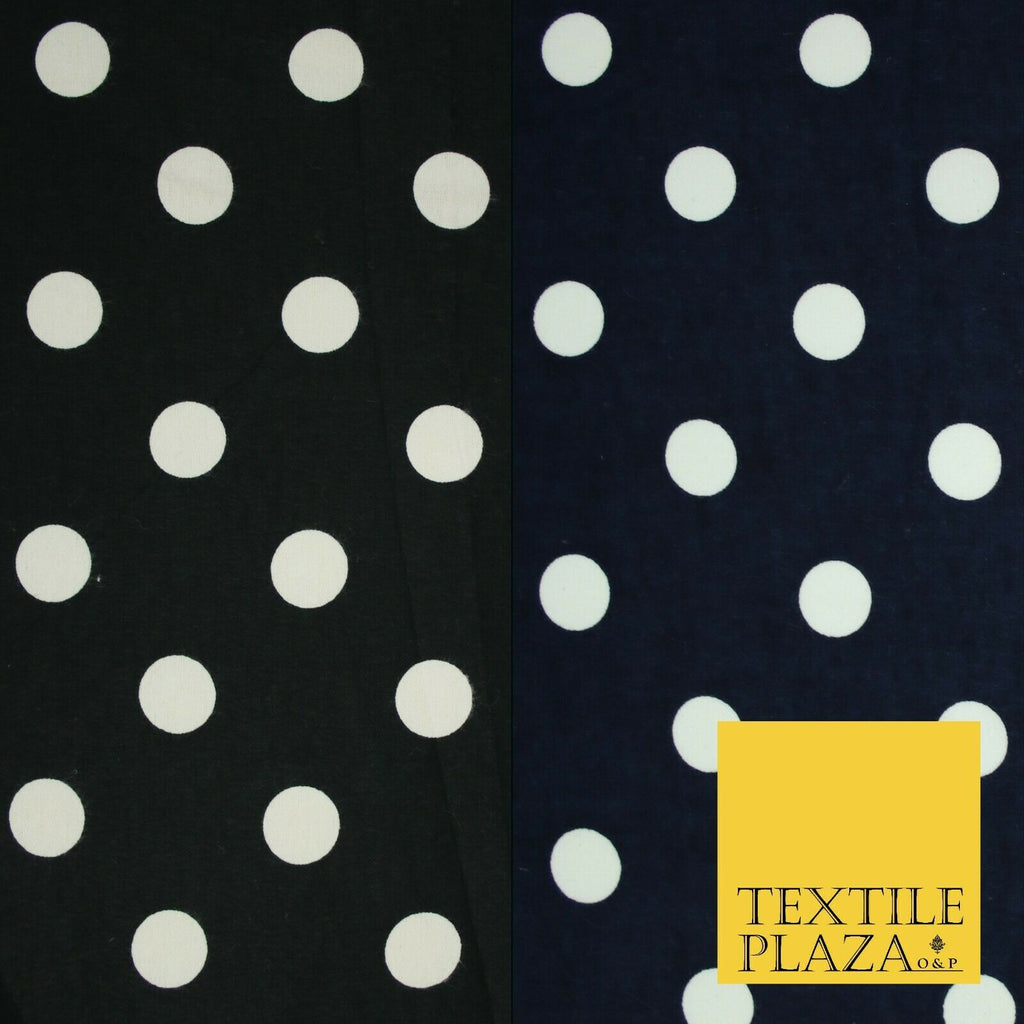 Black / Navy Blue 2cm Spot Polka Dot Winceyette Soft Brushed Cotton Print Fabric