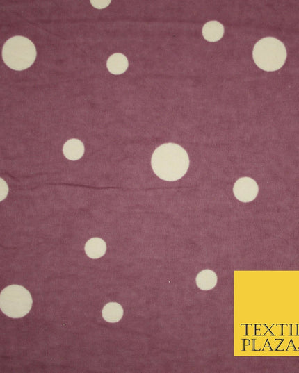 Mauve White Multi Spot Polka Dot Winceyette Soft Brushed Cotton Print Fabric