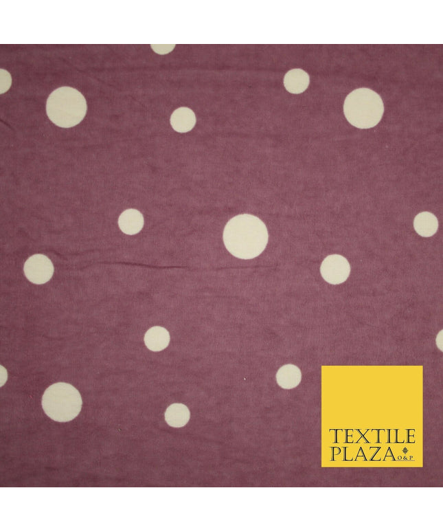 Mauve White Multi Spot Polka Dot Winceyette Soft Brushed Cotton Print Fabric