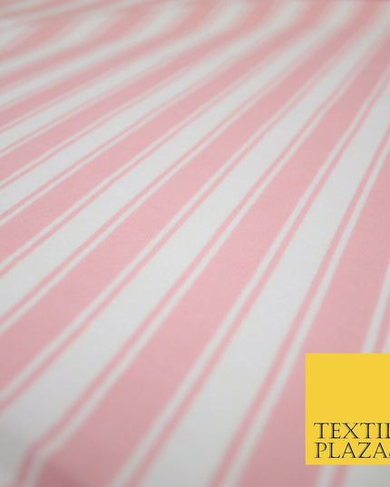 Pink White Bar Striped Lines Winceyette Soft Brushed Cotton Print Fabric 3972