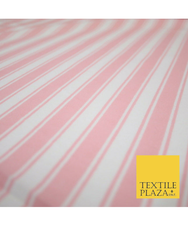 Pink White Bar Striped Lines Winceyette Soft Brushed Cotton Print Fabric 3972