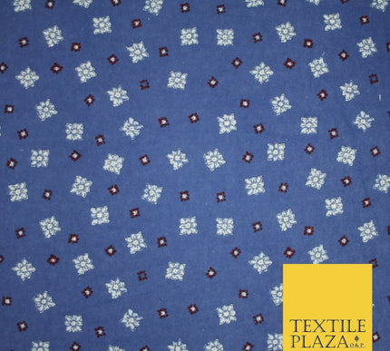 Blue Scattered Ornate Squares Winceyette Soft Brushed Cotton Print Fabric 3968