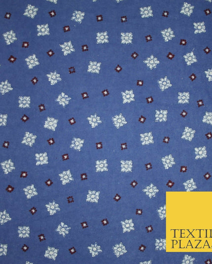 Blue Scattered Ornate Squares Winceyette Soft Brushed Cotton Print Fabric 3968