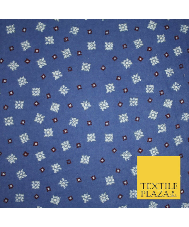 Blue Scattered Ornate Squares Winceyette Soft Brushed Cotton Print Fabric 3968