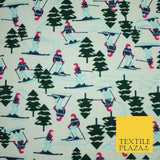 Ivory Alpine Skiing Snow Trees Winceyette Soft Brushed Cotton Print Fabric 3961