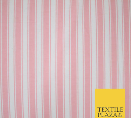 Pink White Bar Striped Lines Winceyette Soft Brushed Cotton Print Fabric 3972