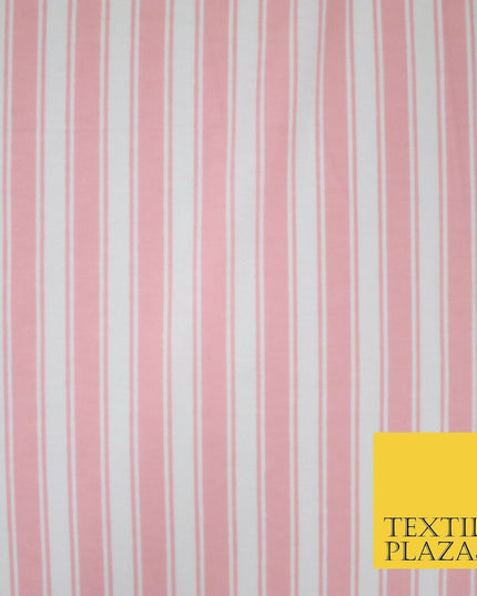 Pink White Bar Striped Lines Winceyette Soft Brushed Cotton Print Fabric 3972