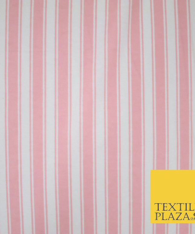 Pink White Bar Striped Lines Winceyette Soft Brushed Cotton Print Fabric 3972