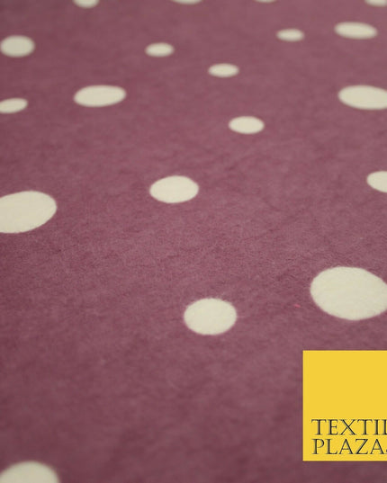 Mauve White Multi Spot Polka Dot Winceyette Soft Brushed Cotton Print Fabric