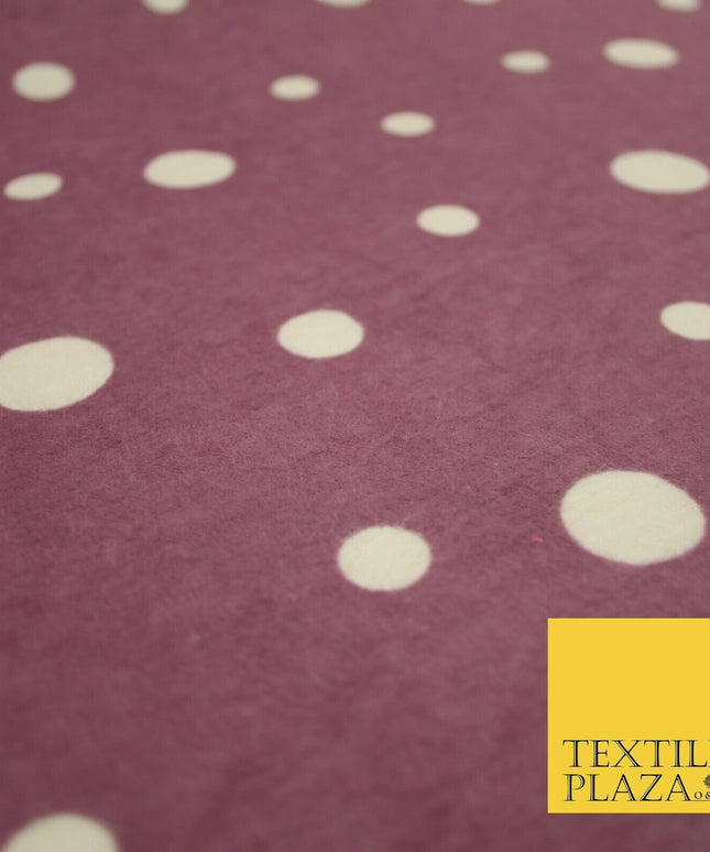 Mauve White Multi Spot Polka Dot Winceyette Soft Brushed Cotton Print Fabric