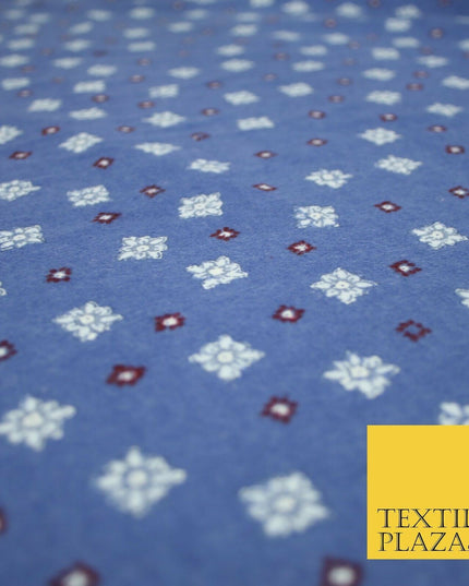 Blue Scattered Ornate Squares Winceyette Soft Brushed Cotton Print Fabric 3968