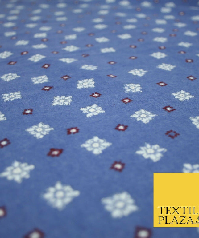 Blue Scattered Ornate Squares Winceyette Soft Brushed Cotton Print Fabric 3968