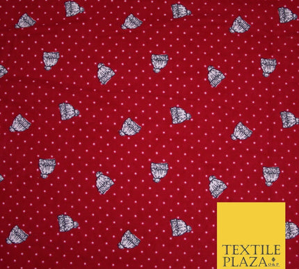 Red Pin Dot Falling Bobble Hats Winceyette Soft Brushed Cotton Print Fabric 3970