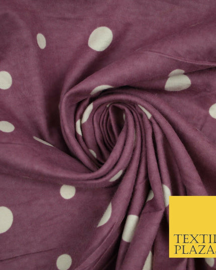 Mauve White Multi Spot Polka Dot Winceyette Soft Brushed Cotton Print Fabric
