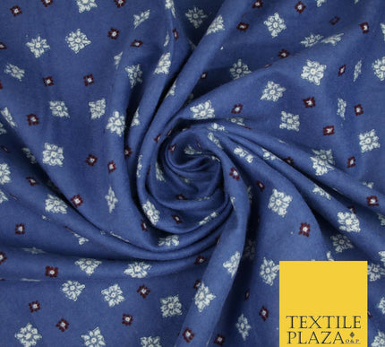 Blue Scattered Ornate Squares Winceyette Soft Brushed Cotton Print Fabric 3968