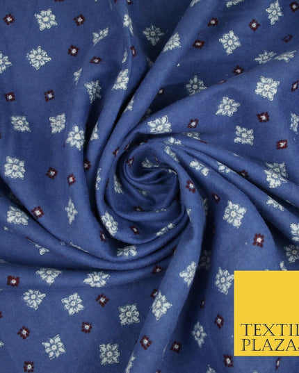 Blue Scattered Ornate Squares Winceyette Soft Brushed Cotton Print Fabric 3968