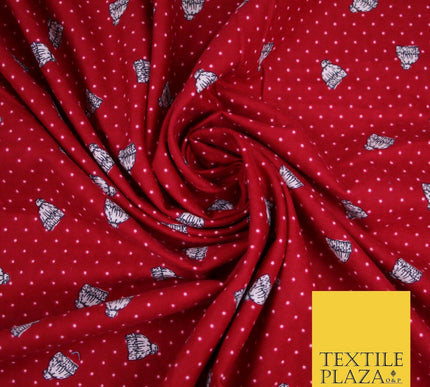 Red Pin Dot Falling Bobble Hats Winceyette Soft Brushed Cotton Print Fabric 3970
