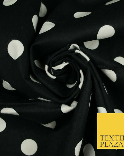 Black / Navy Blue 2cm Spot Polka Dot Winceyette Soft Brushed Cotton Print Fabric