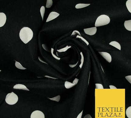 Black / Navy Blue 2cm Spot Polka Dot Winceyette Soft Brushed Cotton Print Fabric