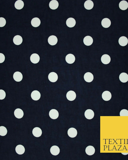 Black / Navy Blue 2cm Spot Polka Dot Winceyette Soft Brushed Cotton Print Fabric