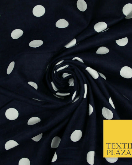 Black / Navy Blue 2cm Spot Polka Dot Winceyette Soft Brushed Cotton Print Fabric