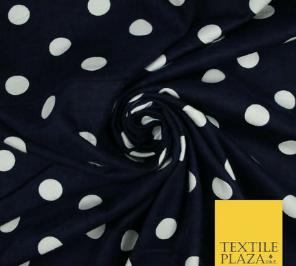 Black / Navy Blue 2cm Spot Polka Dot Winceyette Soft Brushed Cotton Print Fabric