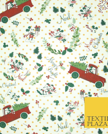 Mickey Minnie Disney Licensed Christmas Holly Printed Fabric 100% Cotton 150cm