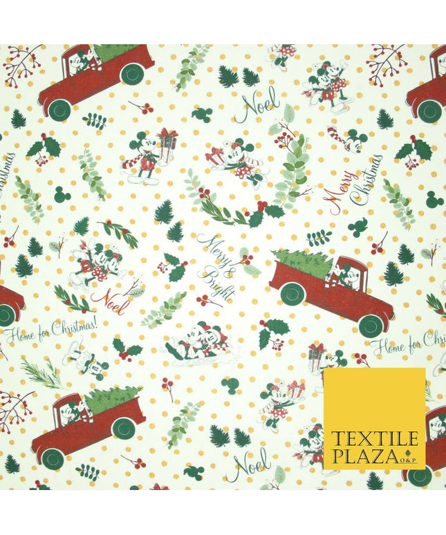 Mickey Minnie Disney Licensed Christmas Holly Printed Fabric 100% Cotton 150cm
