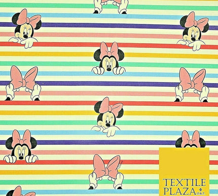 Disney Minnie Mouse Licensed Rainbow Stripe Printed 100% Cotton Fabric 150cm 59"