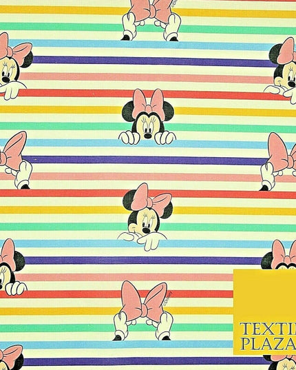 Disney Minnie Mouse Licensed Rainbow Stripe Printed 100% Cotton Fabric 150cm 59"