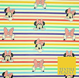 Disney Minnie Mouse Licensed Rainbow Stripe Printed 100% Cotton Fabric 150cm 59"