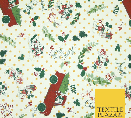 Mickey Minnie Disney Licensed Christmas Holly Printed Fabric 100% Cotton 150cm